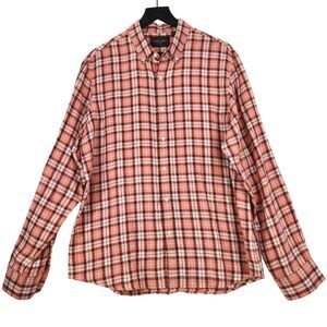 Black Brown 1826 Mens Red 100% Linen Button Down Shirt Large Plaid Summer Casual